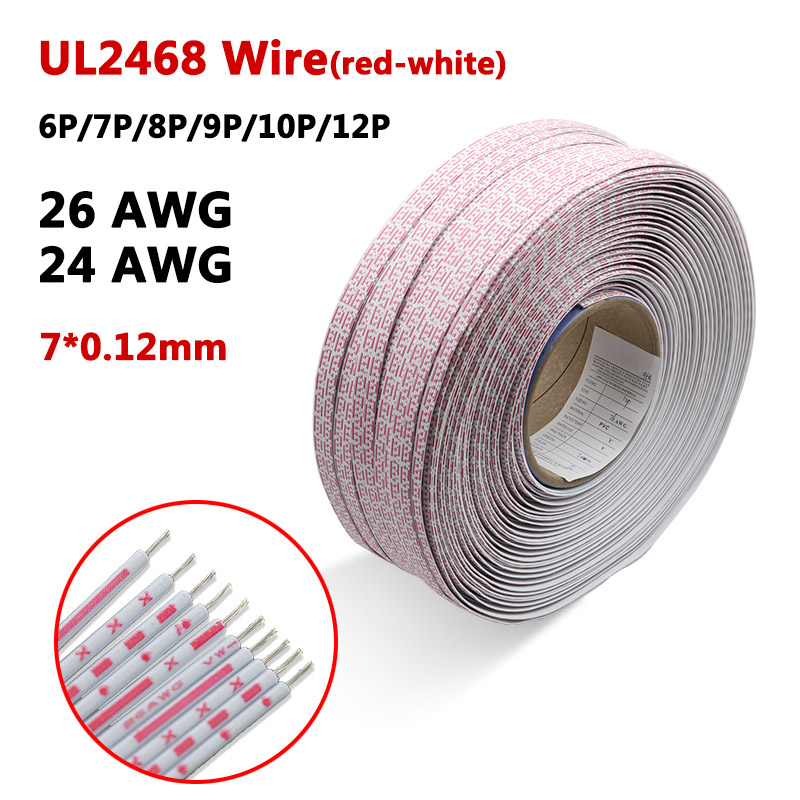 1M UL2468 Flat Ribbon Cable 26/24AWG LED Display Screen 2.54mm Red And White PVC Terminal Connection Line 6P 7P 8P 9P 10P 12P