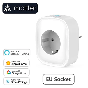 Arumny Matter Smart Socket Multi Outlet 16A With Power Monitor EU Plug uHome+ Apple HomeKit Siri Google Home SmartThings Alexa