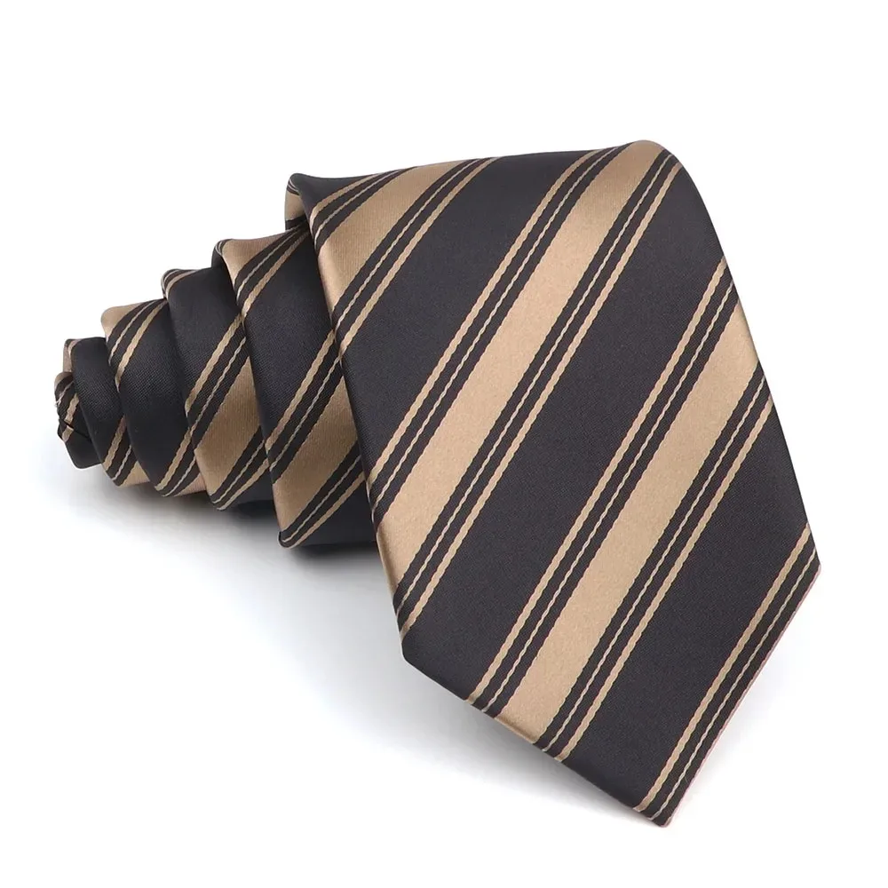 Men's Polyester 8cm Ties Vintage Navy Blue Striped Paisley Pattern Jacquard Weave Necktie Business Wedding Party Accessory Gift