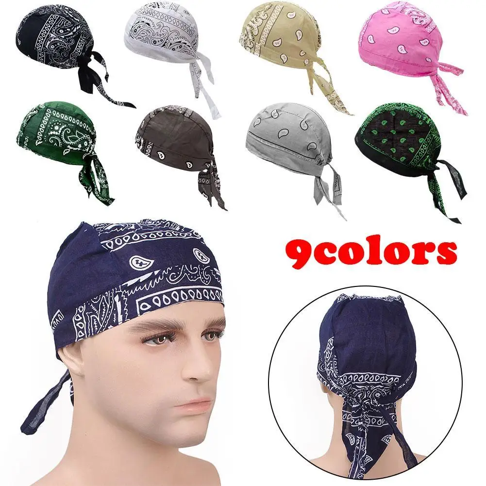 Outdoor Cycling Hat Pirate Hat Pure Cotton Printed Square Scarf Headband Rag Durag Cap Beanie Wrap Hip hop Headscarf