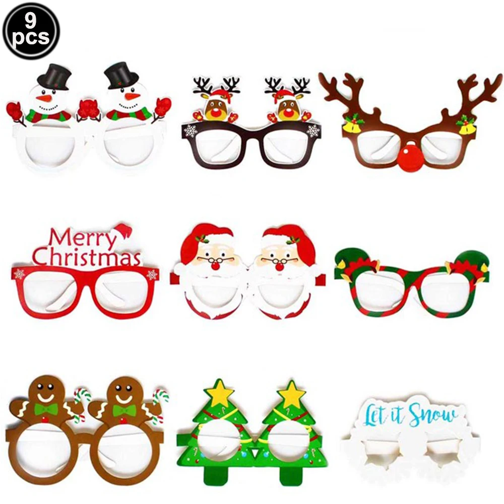 Christmas Photo Props Glasses Hat Kit Masks Lips Beard Snowman Santa Claus Kids Adult Favor Gifts Merry Christmas Party Decor