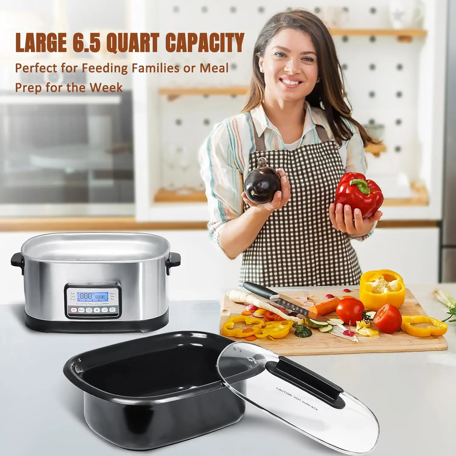 Cooker, Digital Programmable Slow Cooker With Bake, Sauté, Roast, and Sous Vide functions, 1500W Timer&Temp Control,Dishwasher S 6