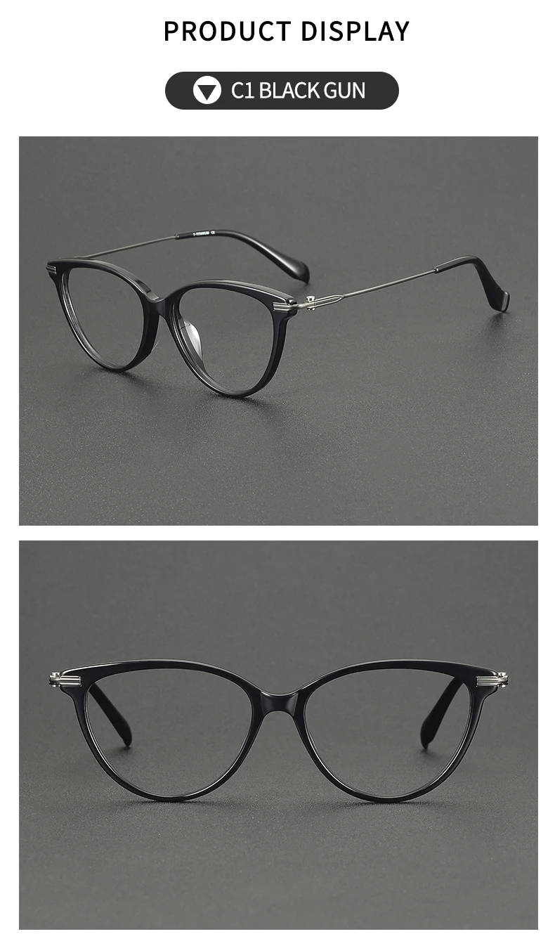 BLMUSA (L) Mode Titan Cat Eye Rahmen Myopie Brillen Hohe Qualität Frauen Acetat Progressive Büro Brillen – Detail 16