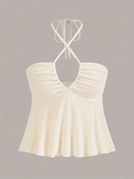 Cross-Tie Backless Halter Top, Summer Sexy Top, Women's Clothing 1