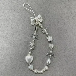 Elegant Beaded Phone Charm with Flower and Baroque Bow Design (Baluoke)