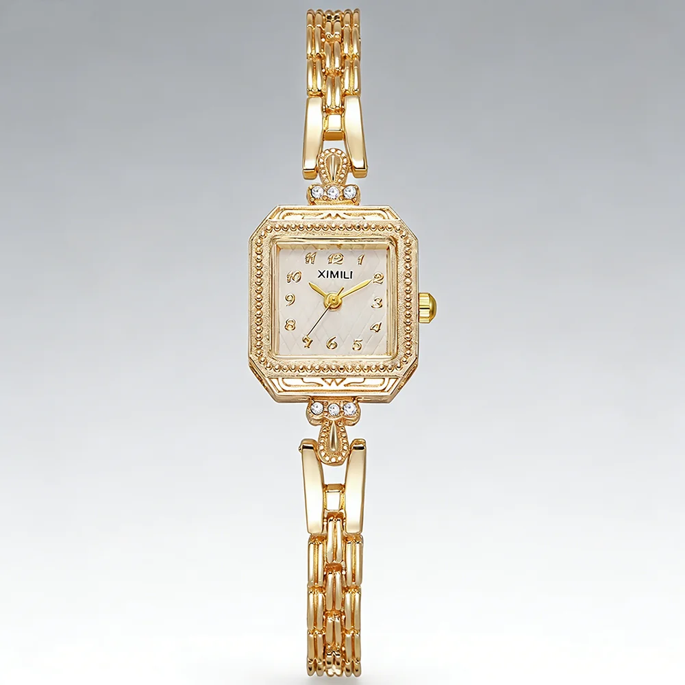 XIMILI Women's Vintage Crystal Accent Gold Tone Quartz Dress Watch