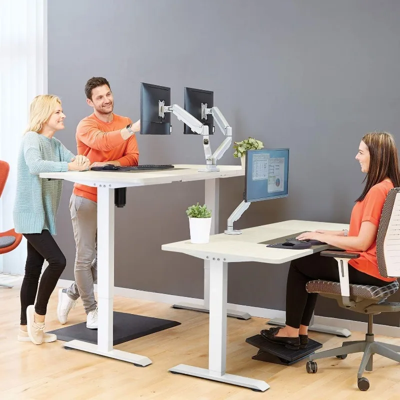 Height Adjustable Electric Standing Desk, 55 x 28 inch standing desk, T-shaped metal stand (white) 3