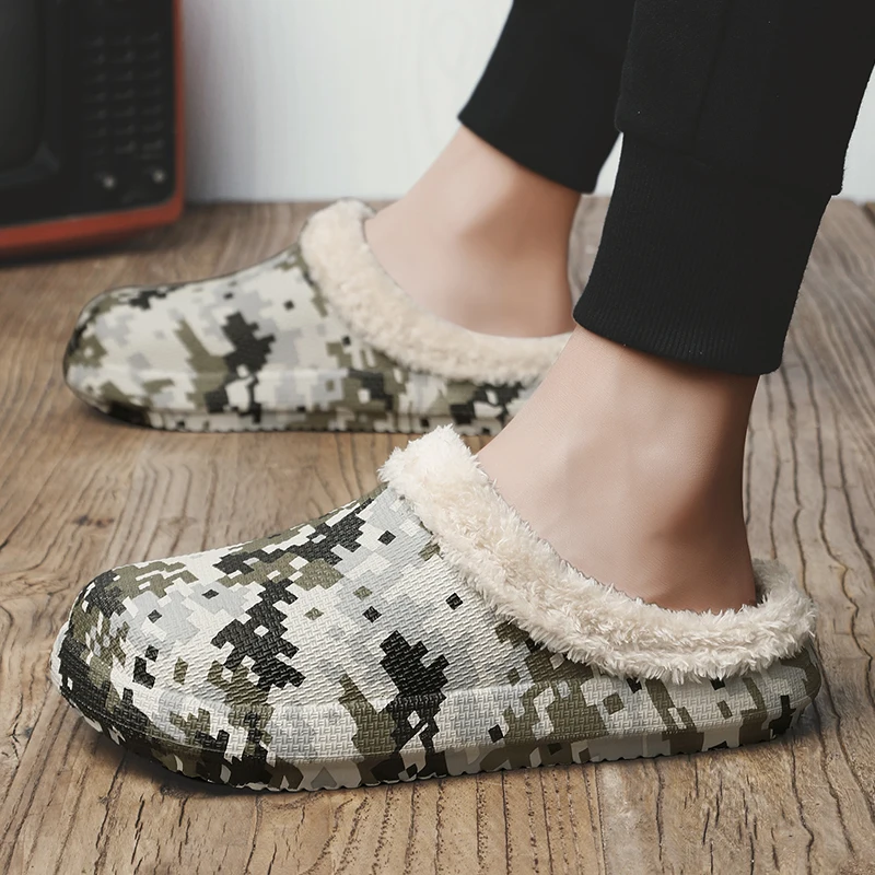 Men Slippers Winter Warm Furry Slippers Waterproof Indoor Home Cotton Shoes Fur Loafers Casual Plush Shoes