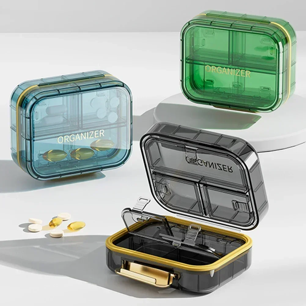4 Grids Cross Print Pill Box Medicine Box Outdoor Home Pill Case Portable Mini Plastic Pill Storage Transparent Pocket