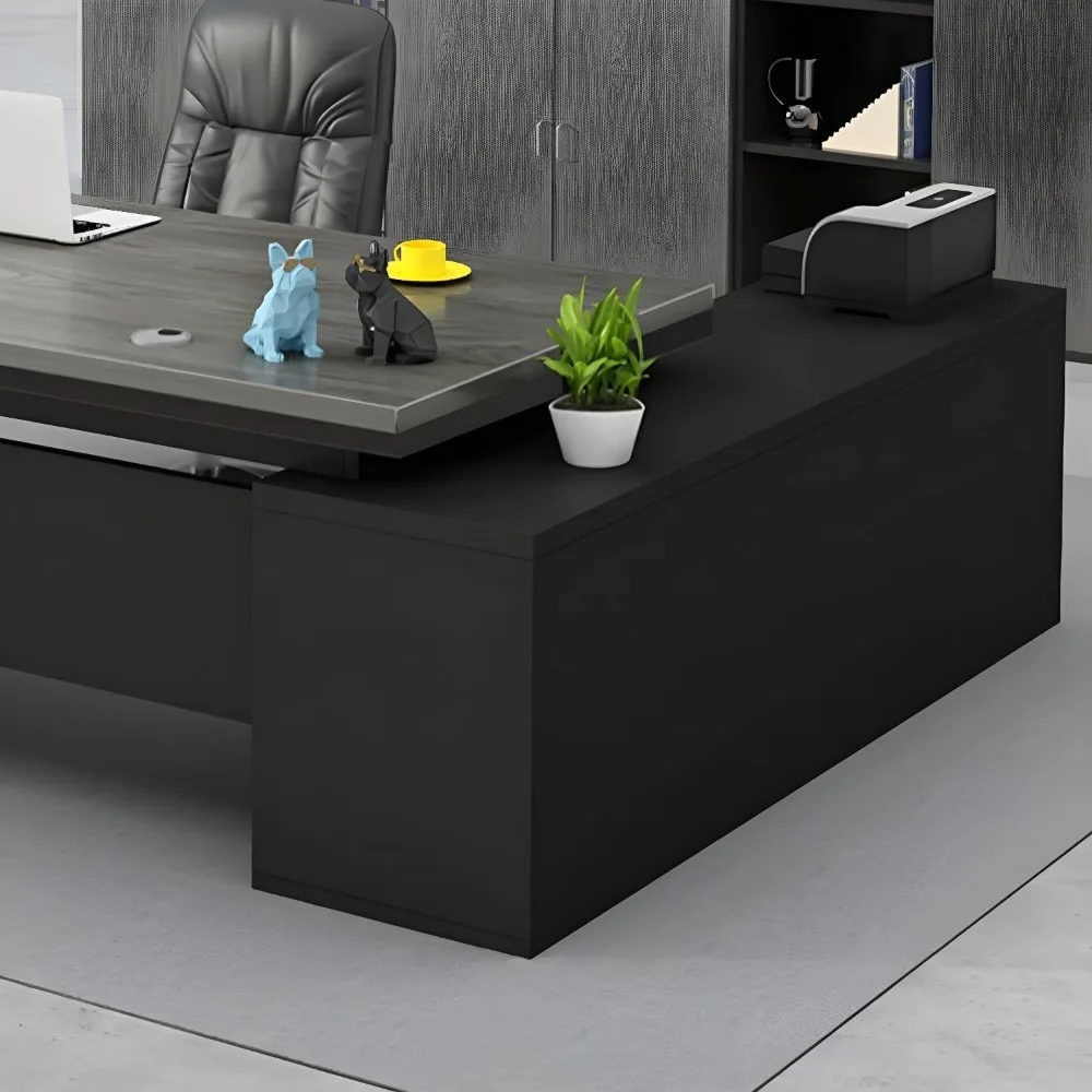 Office Desk with Wood Base, Executive Desks with Drawers and Storage Shelves, Without Chairs, Easy-to-use, Boss Table, 55.1"