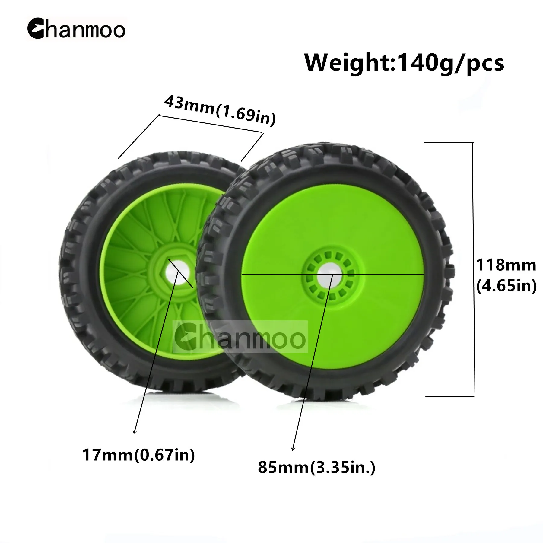 Chanmoo 1/8 버기 휠 타이어, 육각 17mm, RC 오프로드 자동차, ARRMA 타이폰 트랙사스 탈리온 팀 Trxs 레드캣 로시 교쇼 HPI WR8 HSP