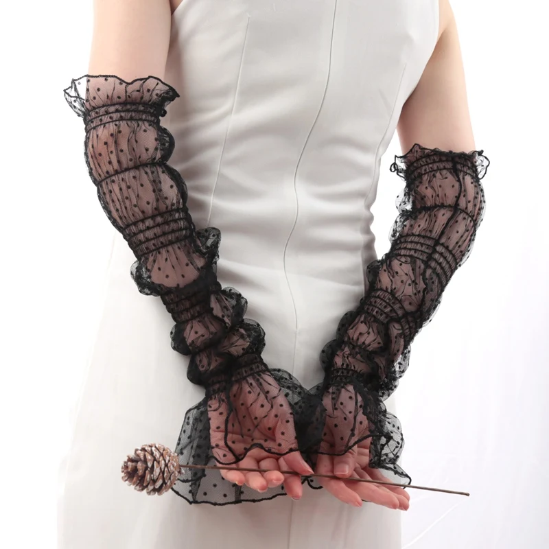 Long Cute Lace Mesh Fingerless Gloves Summer Sunscreen Sleeves Popular Speaker Sleeves Sunscreen Gloves Girls Sexy Accessories