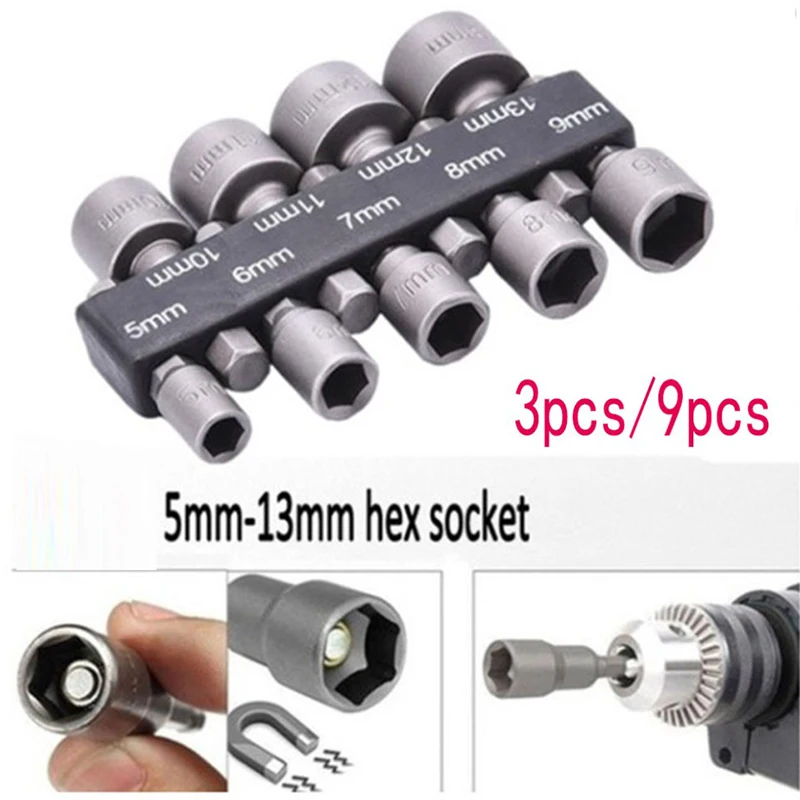 

9/14pcs 5 To 13mm Hexagonal Shank Hex Nut Socket 1/4" Screw Metric Driver Tool Set Adapter Drill Bit Car Repair Tool Accessories