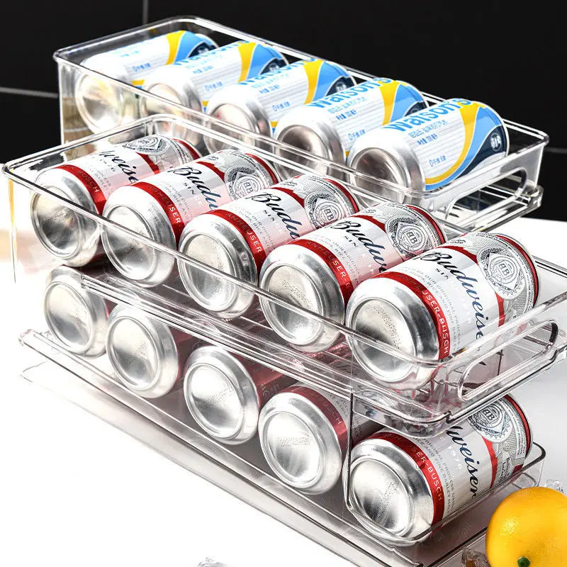 Organizador de refrigerador rodante de 2 niveles, contenedores de almacenamiento de plástico, soporte para botellas de bebidas, refrescos, nevera, cocina - Productos populares de TikTok