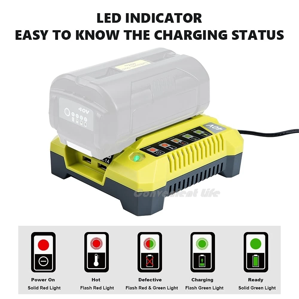 40V Charger for Ryobi Battery OP401 Lithium-ion Battery Charger Compatible With