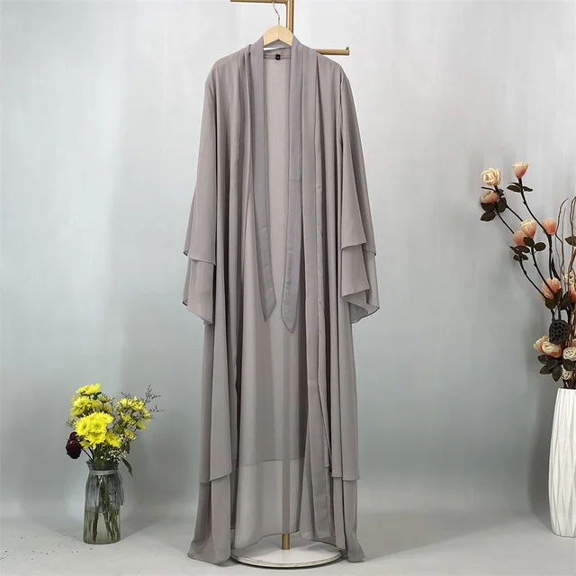 Abaya Ouverte en Mousseline de Soie pour Femme Musulmane, Kaftan Islamique, Caftan Marocain, Robe Modeste, Kimono de Dubaï, Ramadan Kebaya