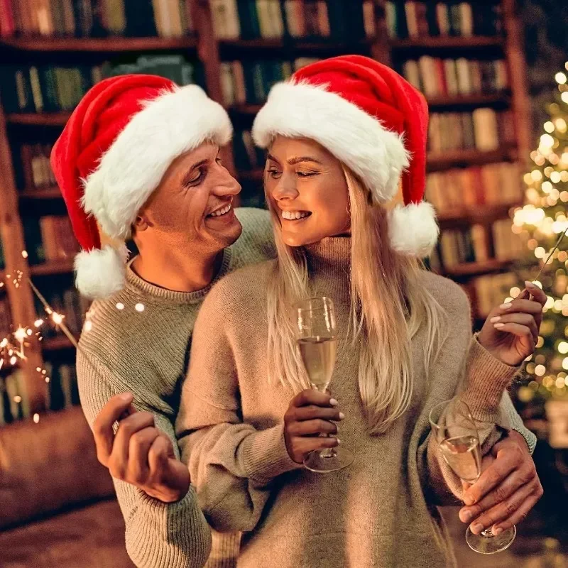 Thickened Christmas Santa Hat for Adults Kids Plush Velvet Santa Claus Caps Hats Xmas Festival Party Decor New Year Gift 5/1PCS