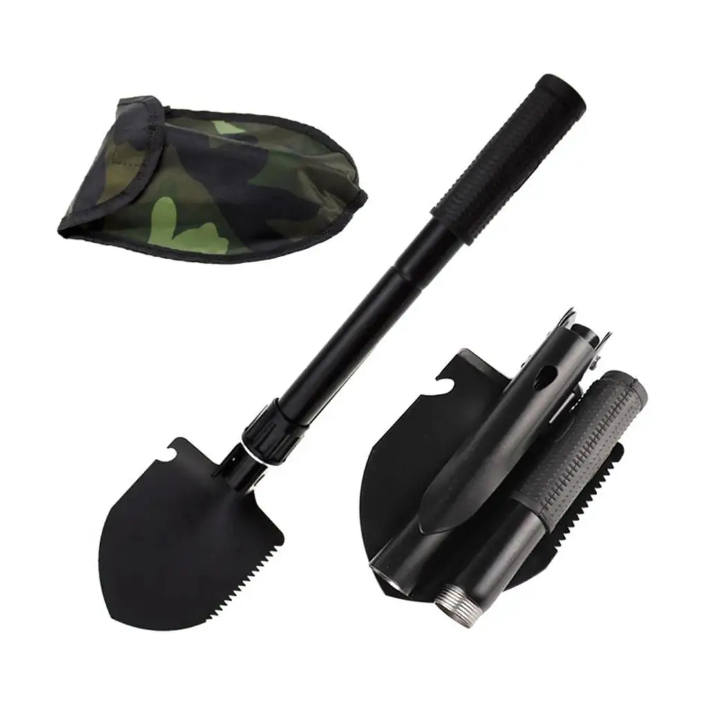 Multifunction Folding Shovel Pick Saw Rake Handheld Handle with Compass Camping Foldable Hand