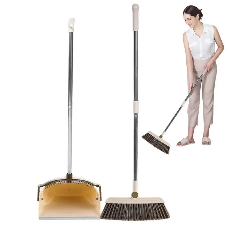 

Broom And Dustpan Set Floor Garbage Squeegee BrushWith Long Handle Multifunctional 180Degree Rotating Head Broom Home CleanerSet