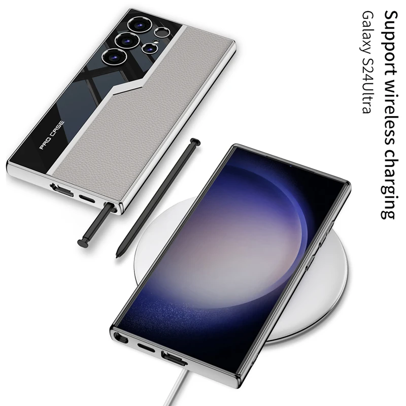 Luxury Electroplated Leather Case with Soft TPU Frame and Camera Protection