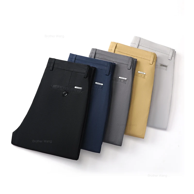 Classic Style Men's Cotton Elastic Casual Pants No Iron Anti-wrinkle Solid Color Business Straight Trousers Brand Clothes 6
