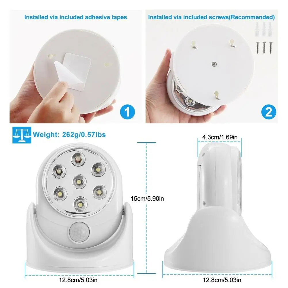 Led Motion Sensor Night Light 360 Degree Rotating Wall Lamp For Outdoor Indoor Cordless Stairs wall light