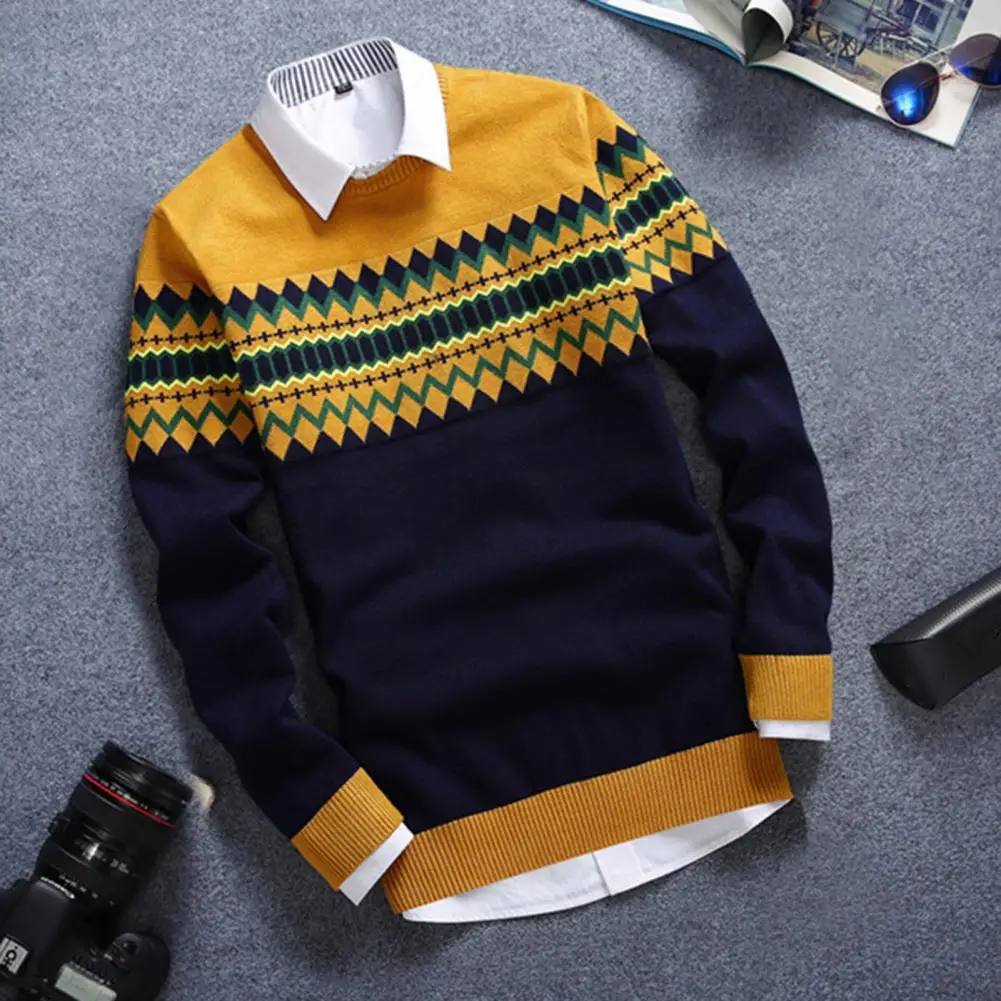 

Male Sweater Super Soft Coldproof Fashion Pattern Knitwear Long Sleeve Autumn Winter Men Pullover Sweater for Daily Wear