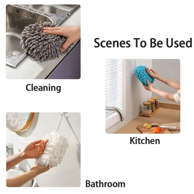 Essuie-mains en Chenille, serviette douce, boule suspendue en microfibre,  salle de bain, cuisine, séchage, nettoyage - AliExpress
