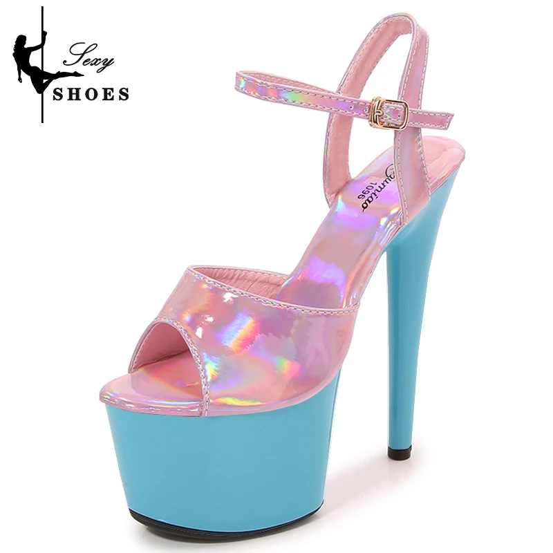 2023 Shoes 17CM/7Inch High Heeled Sandals Thin Heels Women Shoes Summer Patent Leather Buckle Strap Platform Party Club Stiletto