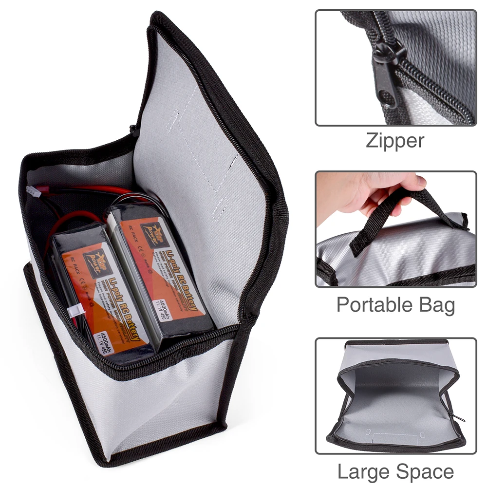 Sac De Sécurité Anti-feu Pour Batteries Lipo - 10x20 Cm - Protection Stockage Drones, Avions RC