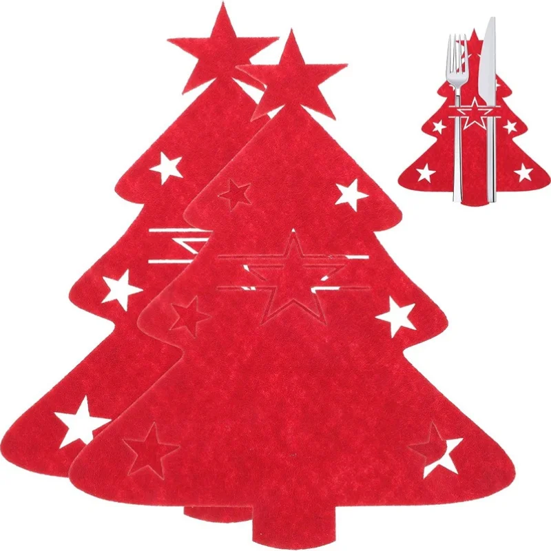 Festive Christmas Cutlery Holder Set - 4-Piece Non-Woven Elk and Tree Design