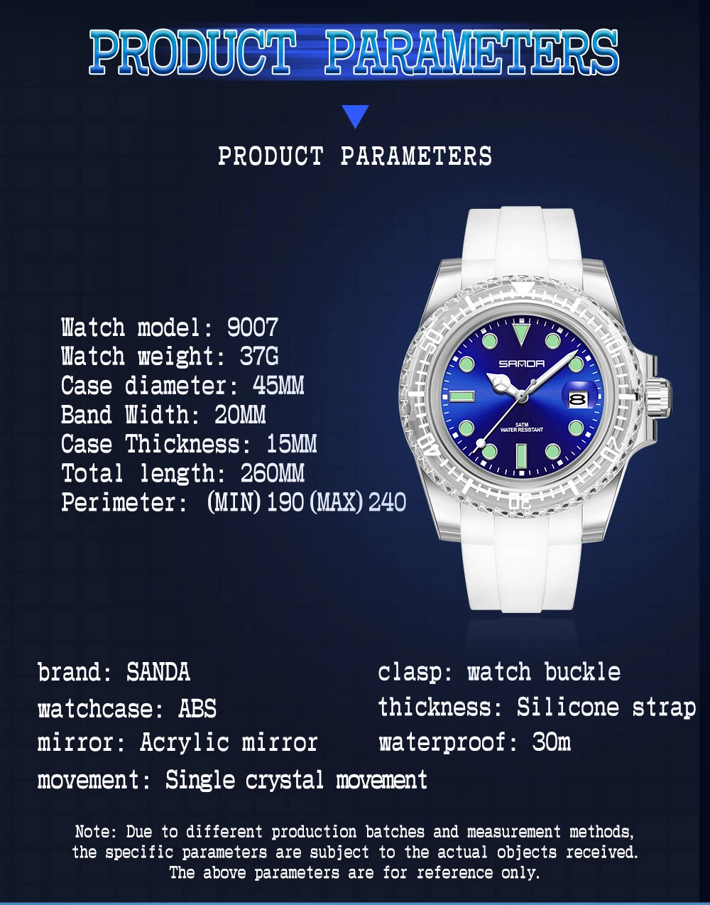 New Top Brand Watch Men Luxury electronic quartz watch with calendar Fashion sports waterproof leisure Wrist watch SANDA 9007