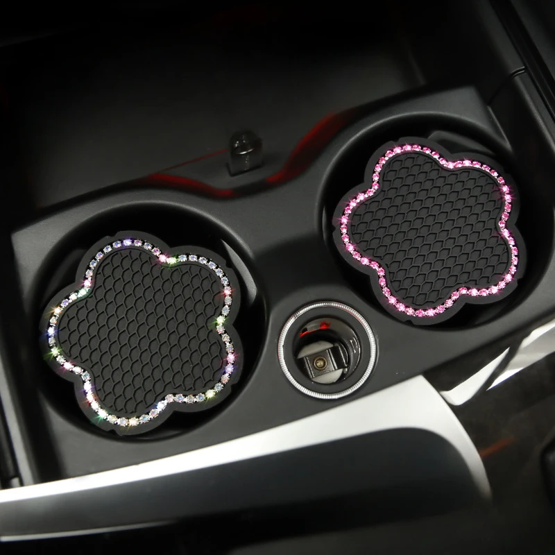 New Bling Rhinestone Cup Holder Drink Pad Interior Decorat Cute Anti-slip Round Durable Mat Coaster Heat Resi Car Accessories