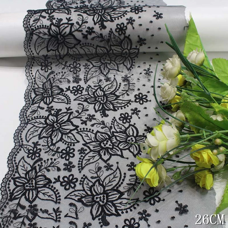 

28Yards Black Embroidered Lace Trim For Sewing Clothes Accessories Lingerie Lolita Curtains Dress DIY 26cm Wide