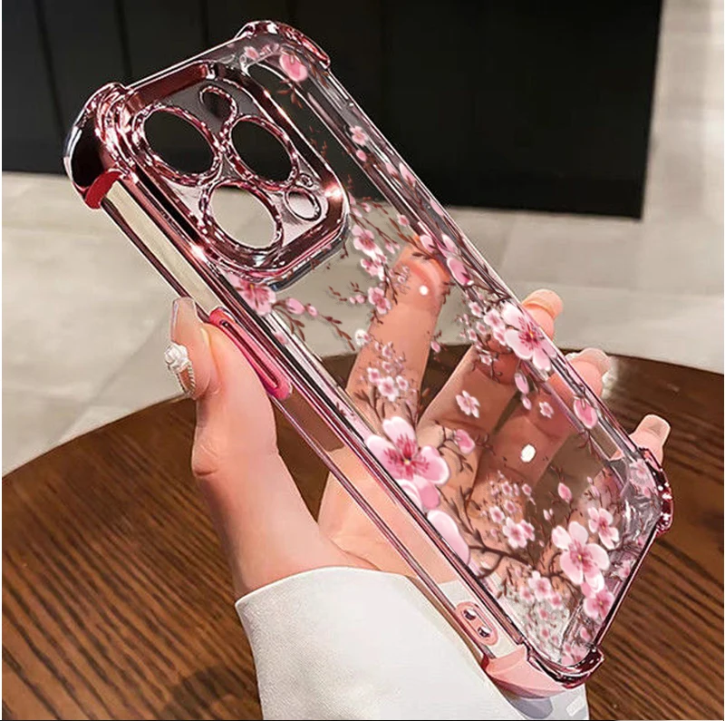 Plating Pink Violet Flowers Shockproof Phone Case