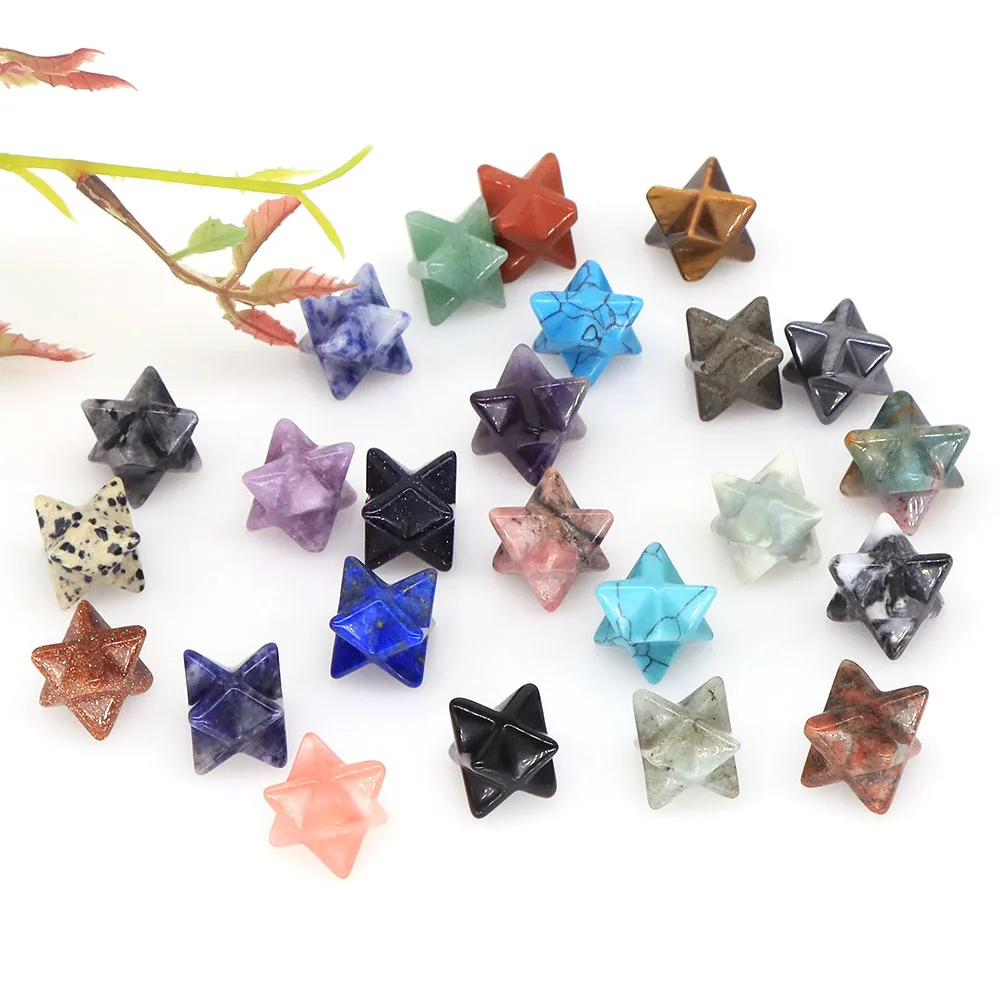 13mm Merkaba Star Natural Chakra Quartz Stone Crystal Wiccan Reiki Healing Energy Gem Protection For DIY Jewelry Decor Wholesale