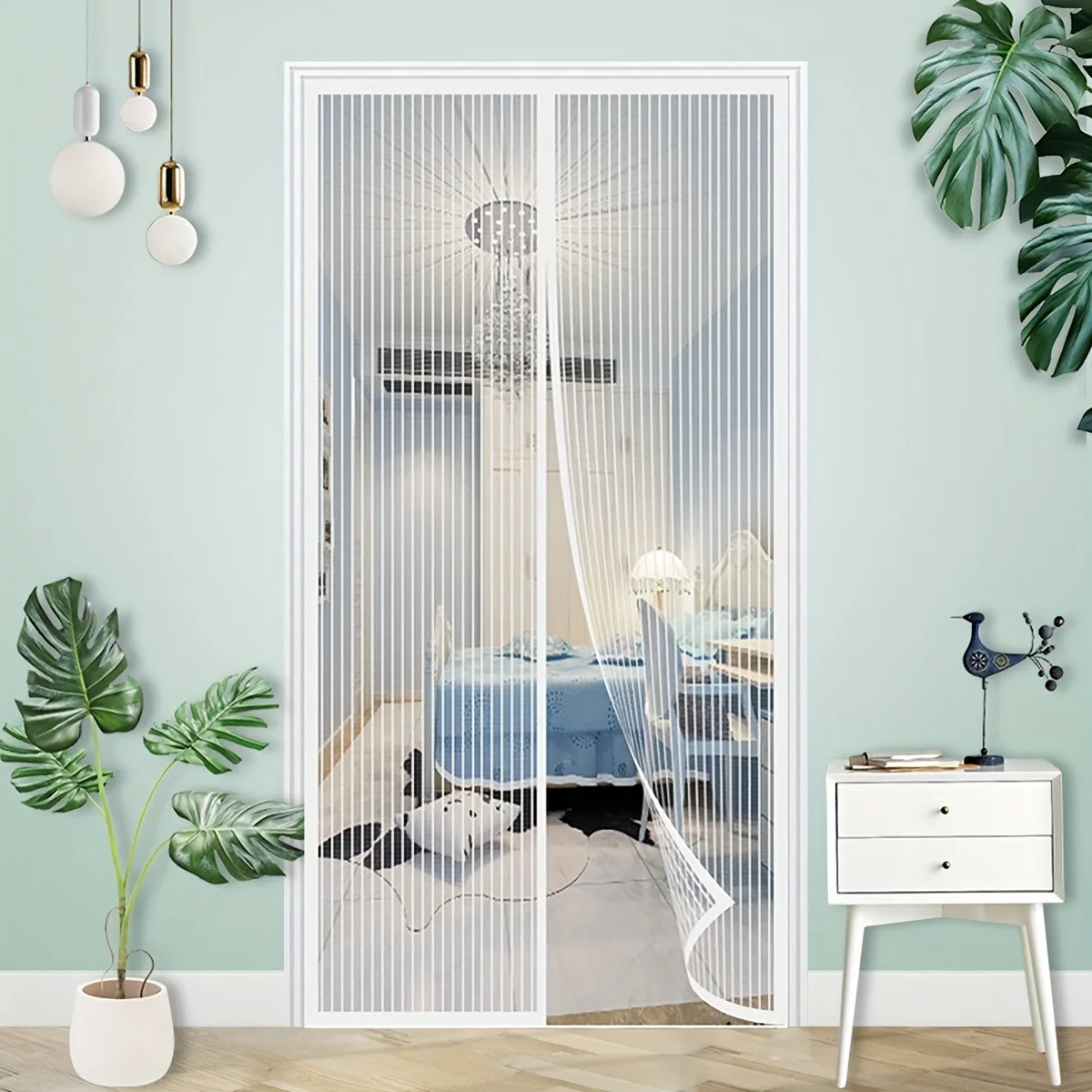 Magnetic Soft Mesh Door Curtain No Magnetic Strip Threading Summer Mosquito Proof Dense Embroidered Screen
