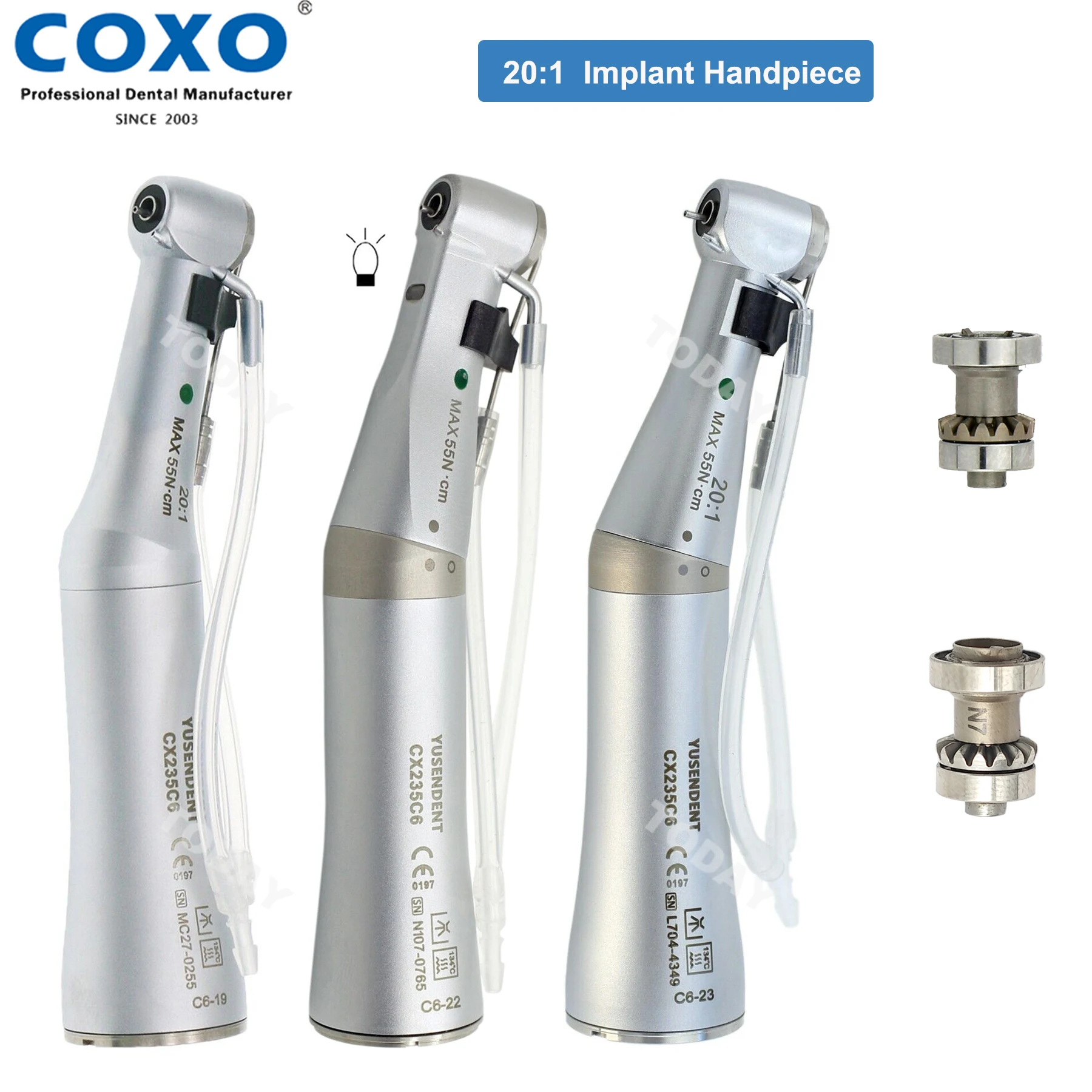 

COXO YUSENDENT Dental20:1 Fiber Optic Implant Surgery Low Speed Handpiece Push Button Contra Angle Handpiece E Type Fit KAVO NSK
