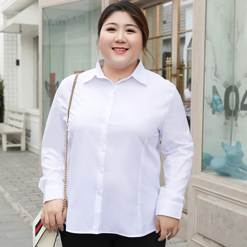 Plus Size Blouse White Shirt Women 2025 Spring Fashion Plus Size Women Clothing Solid Basic OL Womens Tops 4xl 5xl 6xl Blouses