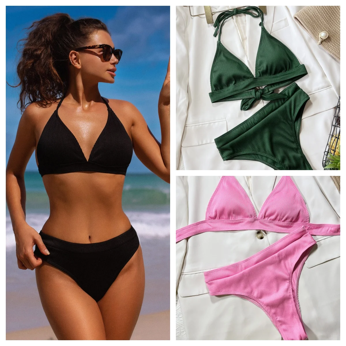 Solid Swimsuit Women Bathing Suit Bandeau Bikini Biquinis Feminino Swimwear Bikini Set Beachwear Sexy Bikinis