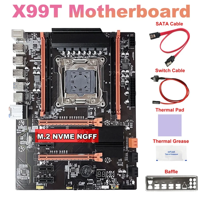 scheda-madre-x99-cavo-sata-cavo-interruttore-deflettore-grasso-termico-pad-termico-lga2011-v3-m2-nvme-ngff-supporto-ddr4-4-x16g