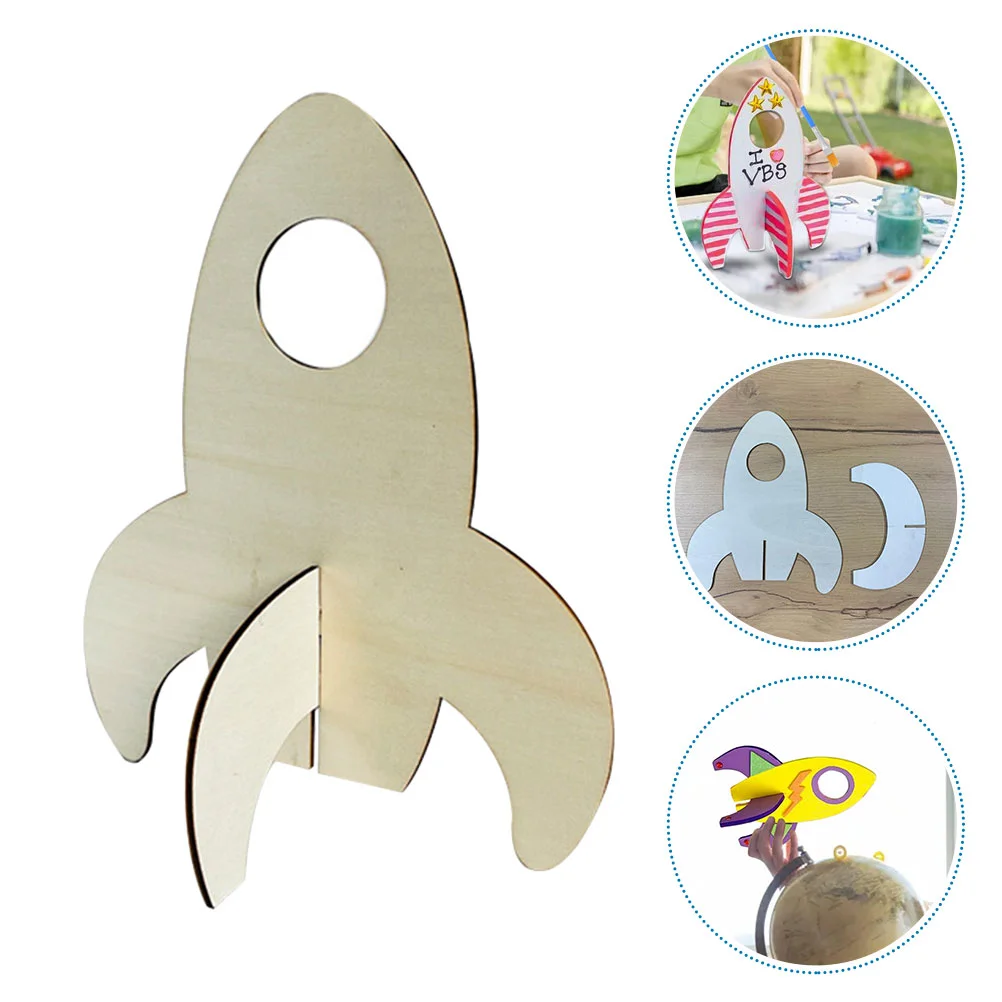 

Wooden Airplane Decorative DIY Toy Graffiti Toys for Child Children Unfinished Kids Students Hand-painted Rocket