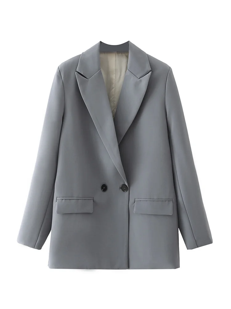 Women Chic Office Lady Double Breasted Blazer Vintage Coat Fashion Notched Collar Long Sleeve Ladies Outerwear Stylish Tops