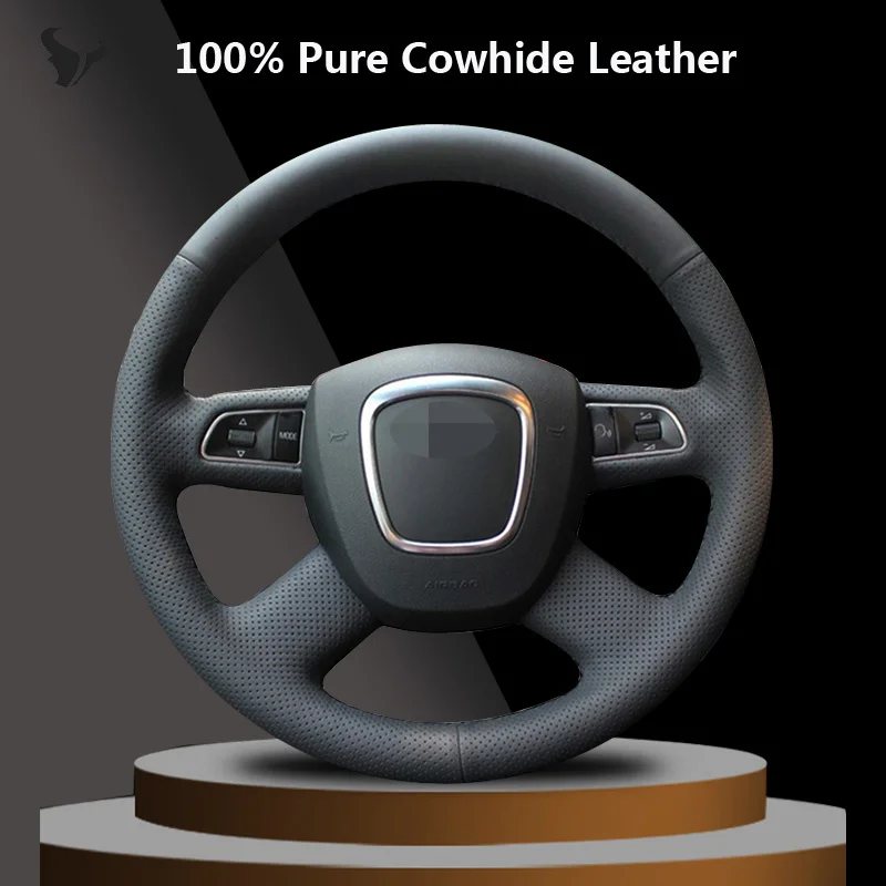 Black Genuine Leather Steering Wheel Cover for audi a4 velho b7 b8 a6