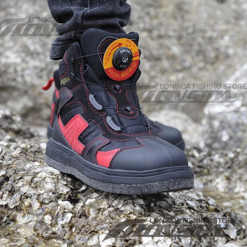 Outdoor Reef Rock Fishing Shoes, Hunting Fishing Boots, Felt Steel Nailed Sole Upstream Self-lock Shoes