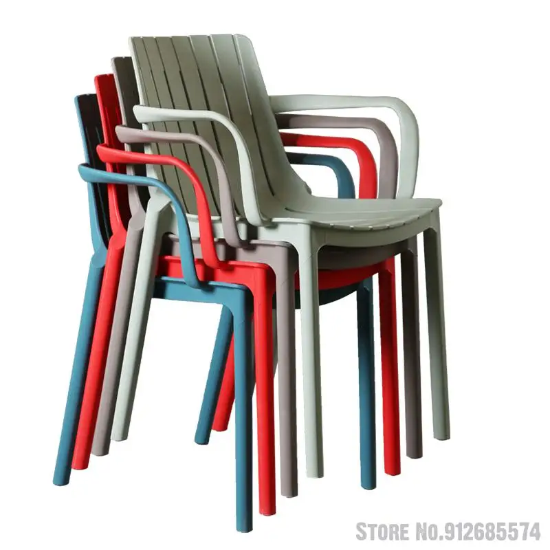 Nordic Plastic Chair Backrest Household Leisure Outdoor Thicken Cafe Meal Hollow Stackable Armrest | Мебель