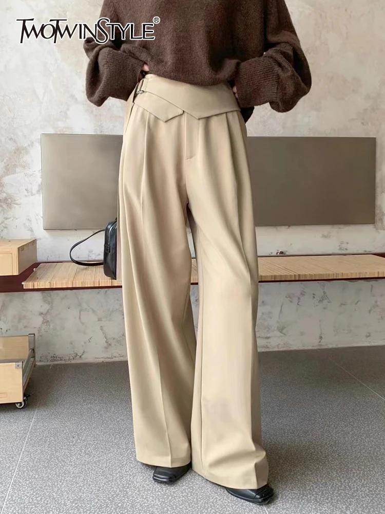 

TWOTWINSTYLE Casual Wide Leg Pants For Women High Waist Loose Solid Minimalist Trousers Female Autumn Clothing Fashion New 2022