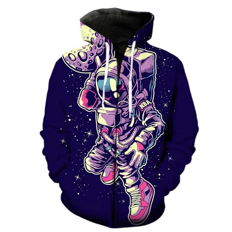 thumbnail image 1 of Sudadera con capucha y cremallera con estampado 3D de astronauta de dibujos animados creativos para hombres y mujeres, sudaderas, tops, sudaderas con capucha de gran tamaño para niños, 1 of 5