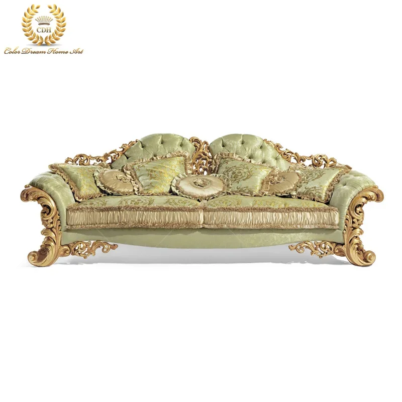 Italian handmade classic living room sofa set furniture French luxury wood carving coffee table
