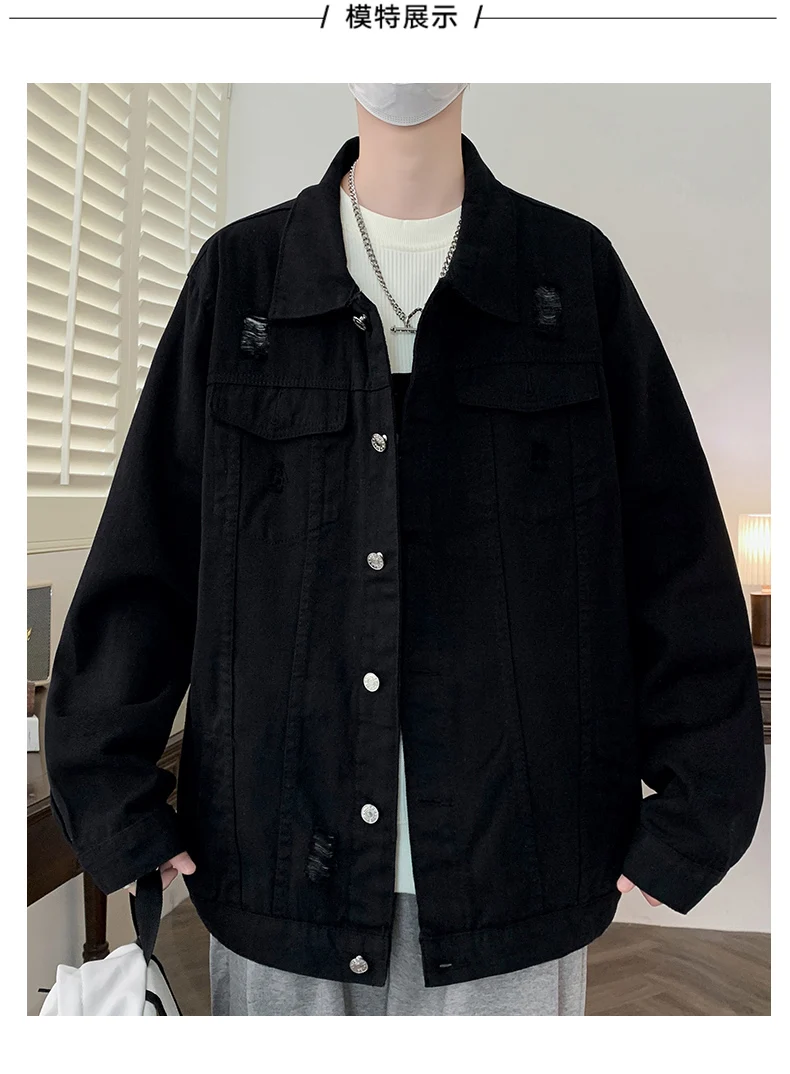 Casual männer Baumwolle Denim Jacken 2026 Frühling Herbst Lose Jeans Jugend Hip Hop Streetwear Feste Denim Mäntel Cowboy Tops Kleidung – Detail 8